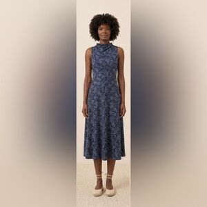NWT Pact Organic Fit & Flare Cowl Neck Dress - Midnight Garden (Blue) - S